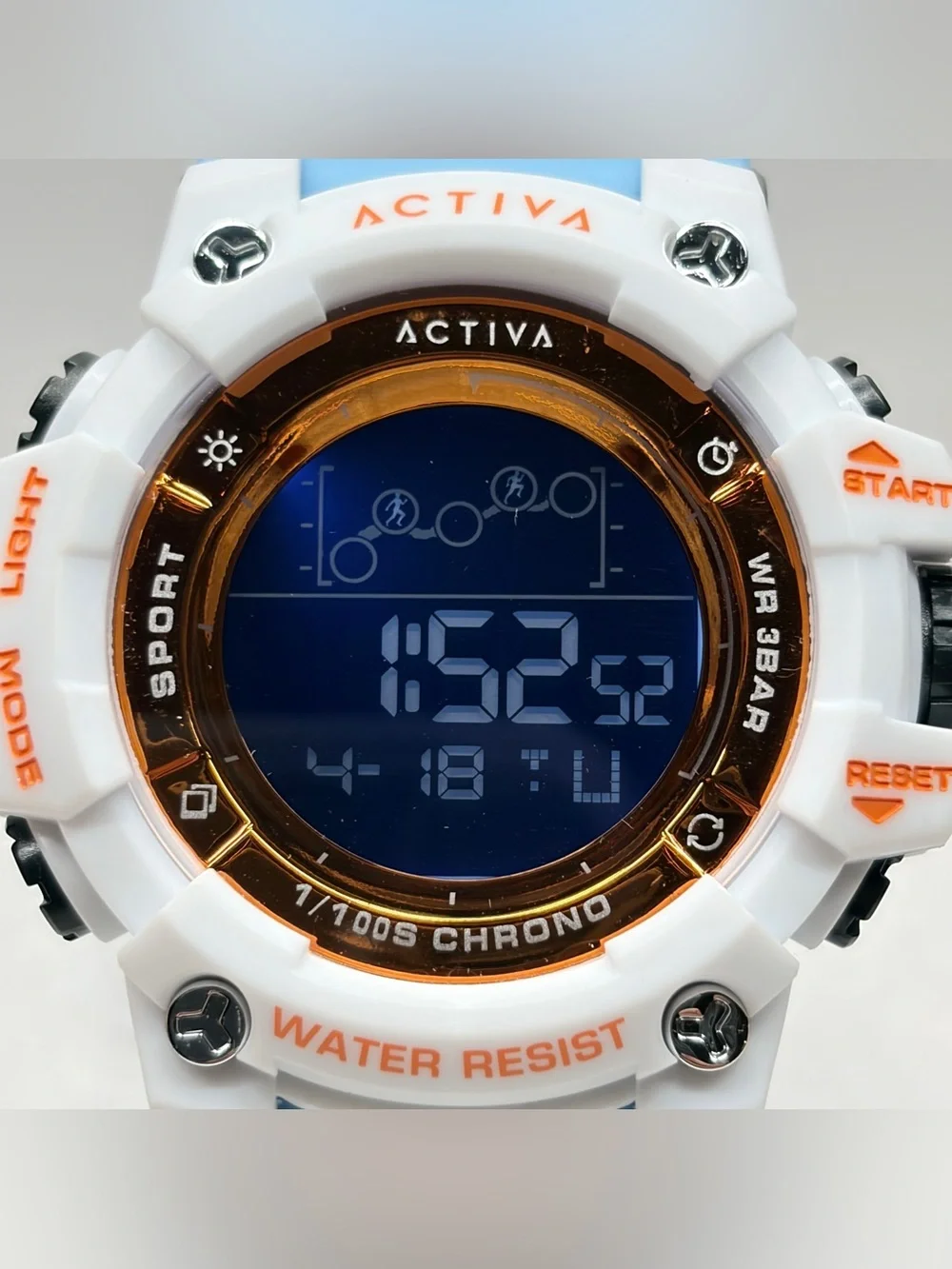 Activa X Invicta 50mm White & Light Blue Digital Sport Watch with Orange Accents
